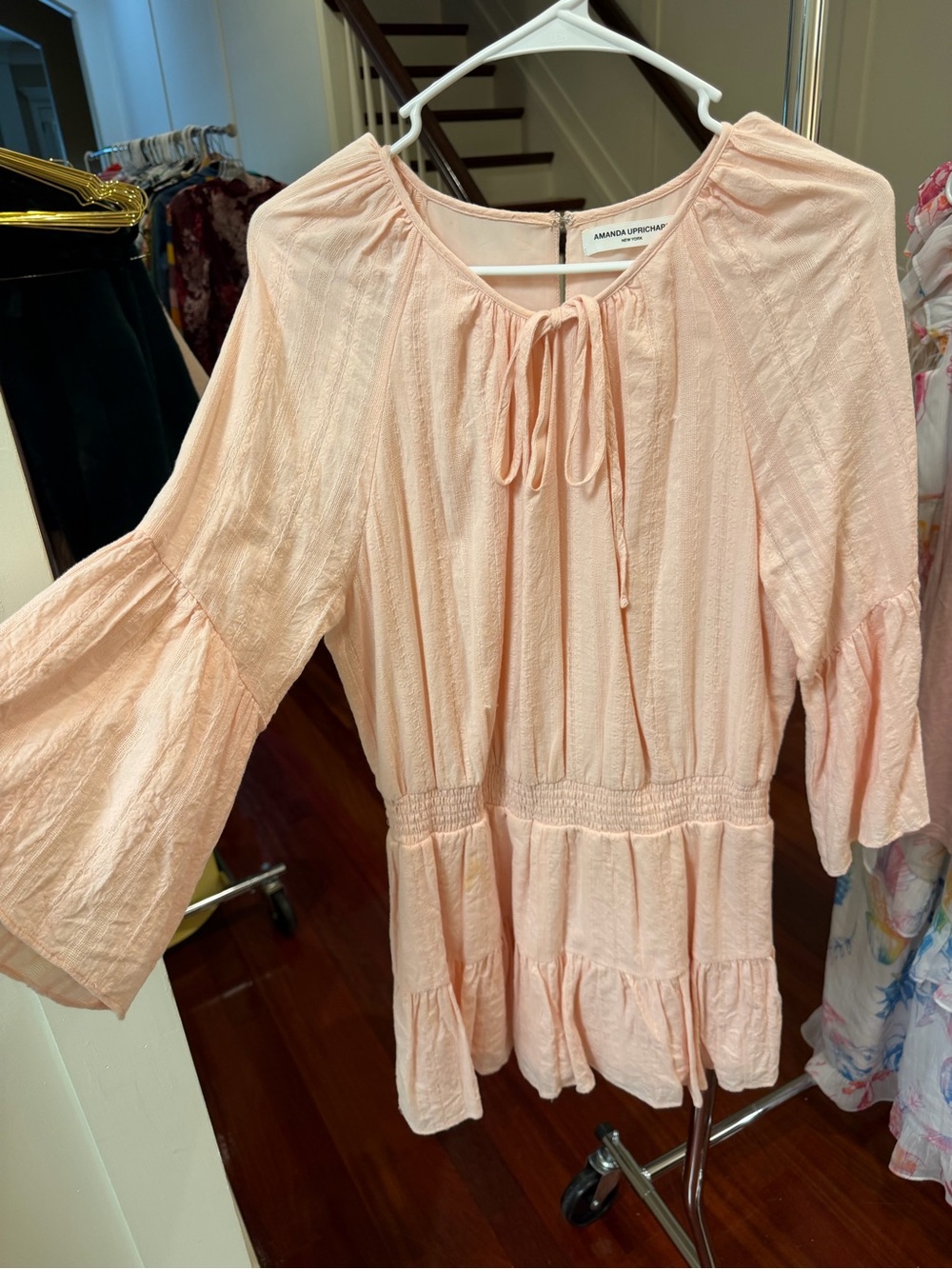 Amanda Uprichard Peach Tiered Peasant Mini Dress